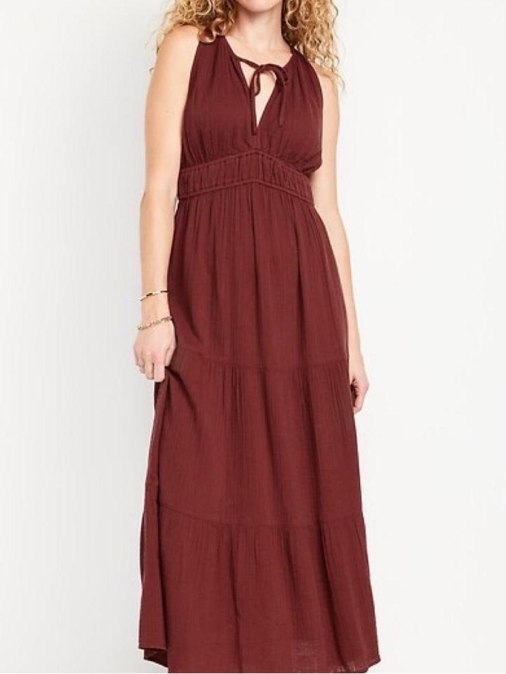 Old Navy Sleeveless Tie-Neck Maxi Dress in Rust Brown